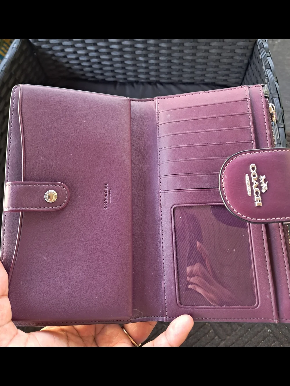 Coach Gray Floral Signature Tote with Matching Wristlet — Plum Trim